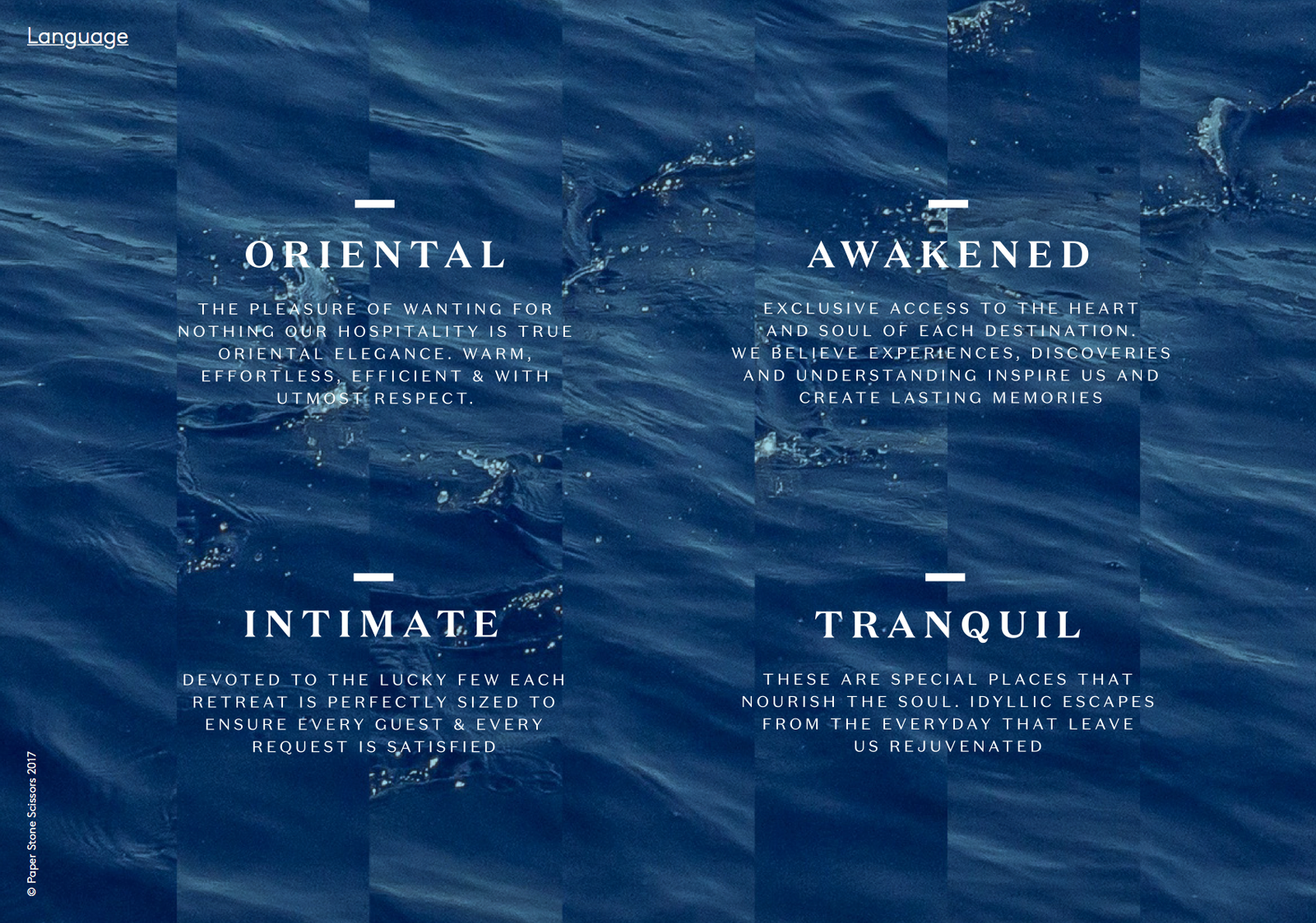 WEI Retreat brand principles on a blue water texture